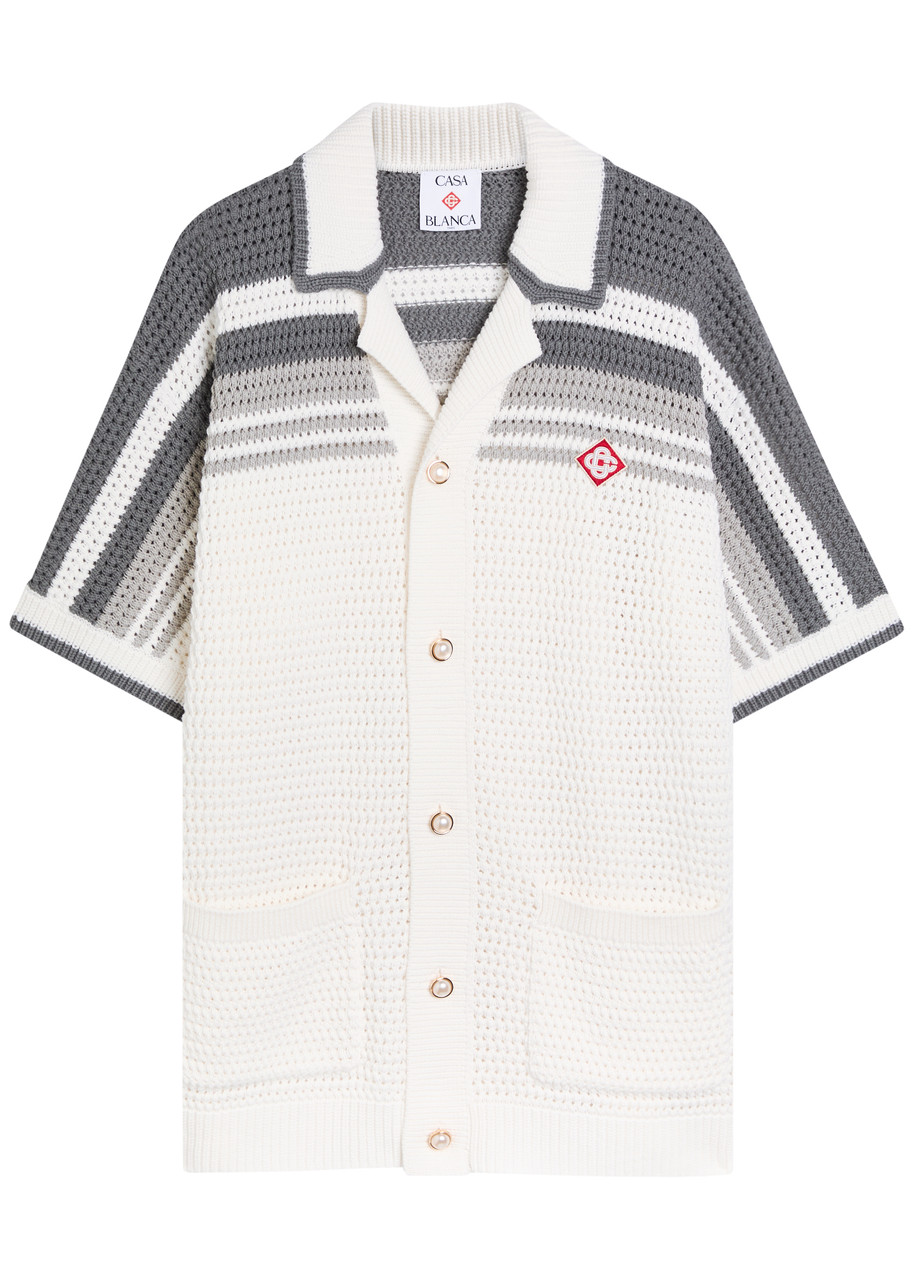 Casablanca Logo-appliquéd Crochet-knit Cotton Shirt - White And Grey - L