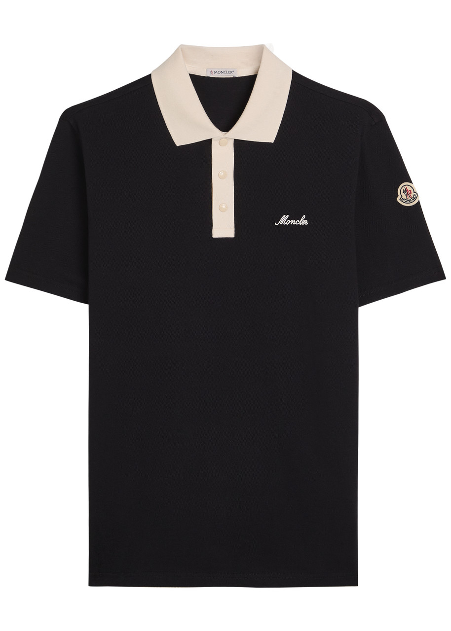 Moncler Logo-embroidered Piqué Cotton Polo Shirt – Black – L