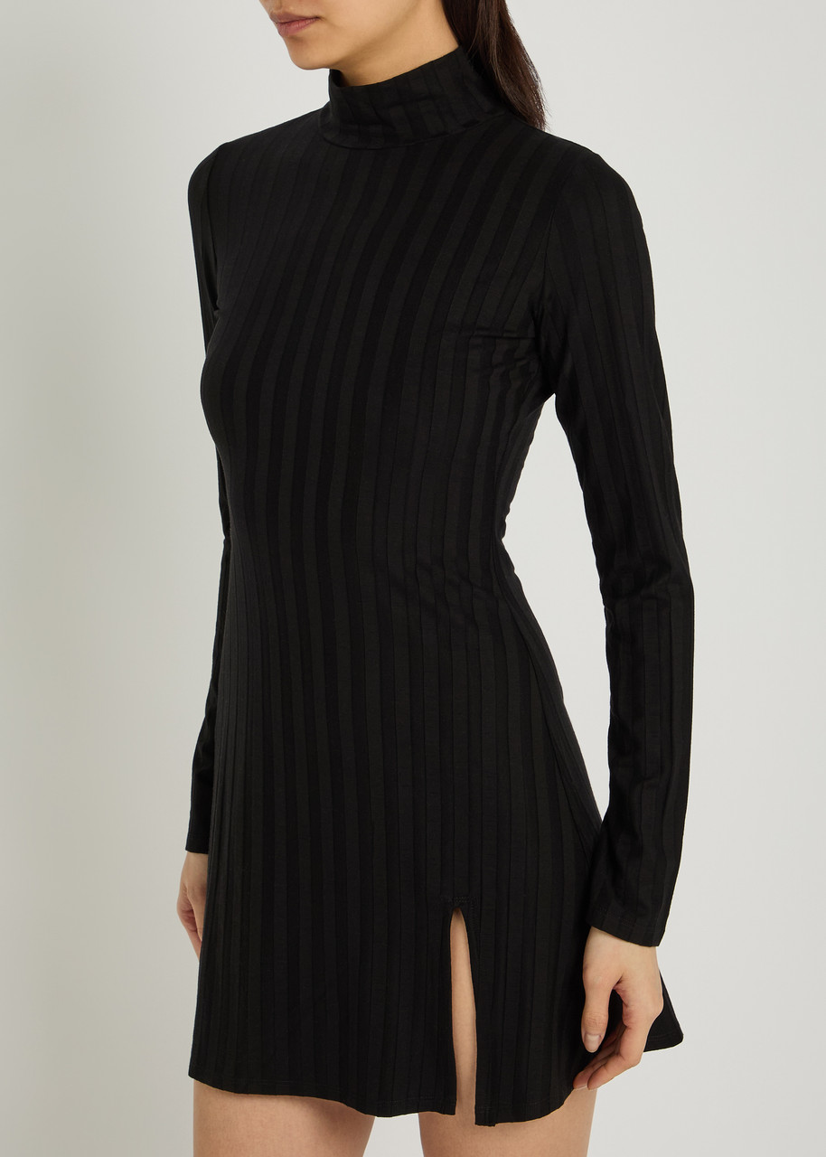  Reformation Libra Subtle-stripe Stretch-jersey Mini Dress - Black - L (uk14 / L) 