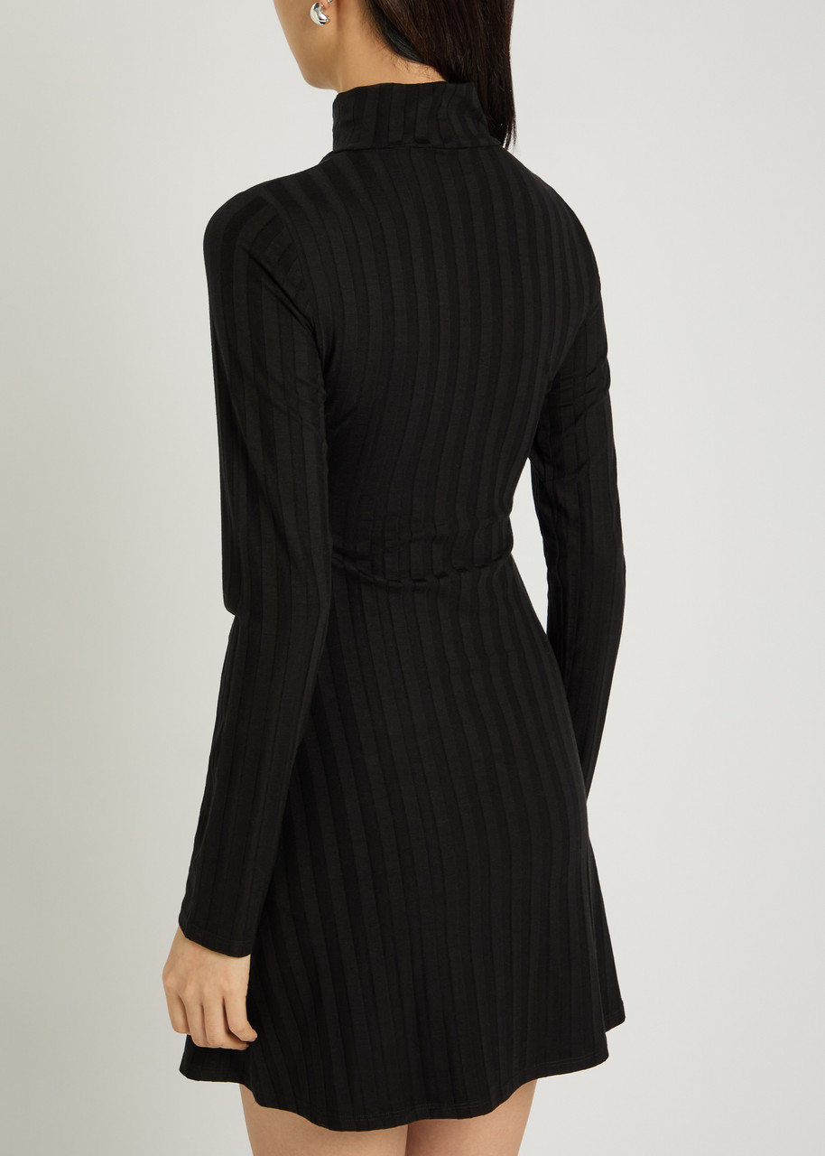  Reformation Libra Subtle-stripe Stretch-jersey Mini Dress - Black - L (uk14 / L) 