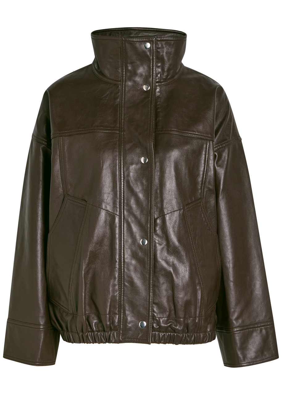 Rohe High-neck Leather Jacket - Dark Brown - 40 (UK12 / M)