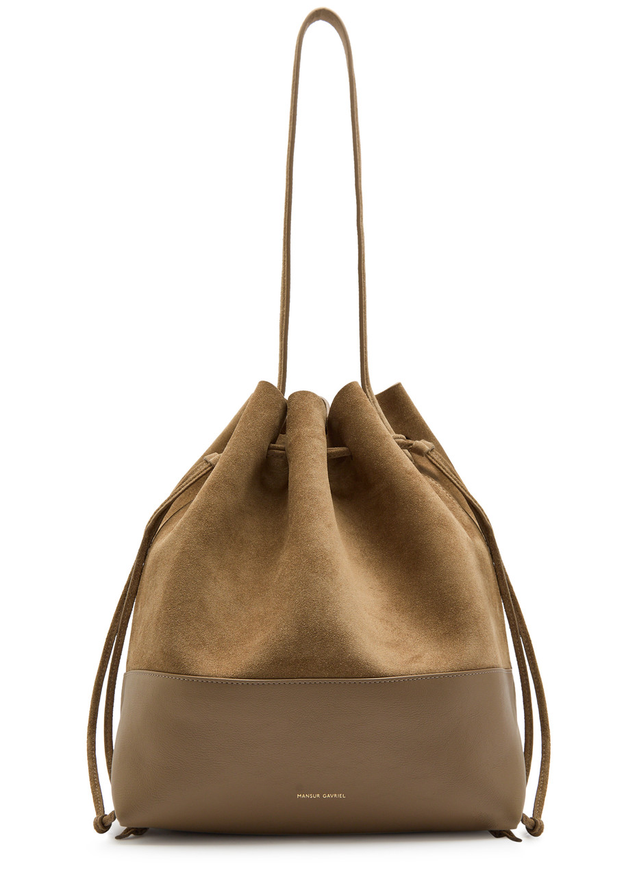 Mansur Gavriel Leather and Suede Drawstring Bucket bag - Camel - One Size