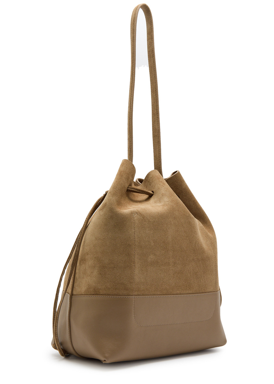  Mansur Gavriel Leather And Suede Drawstring Bucket Bag - Camel - One Size 