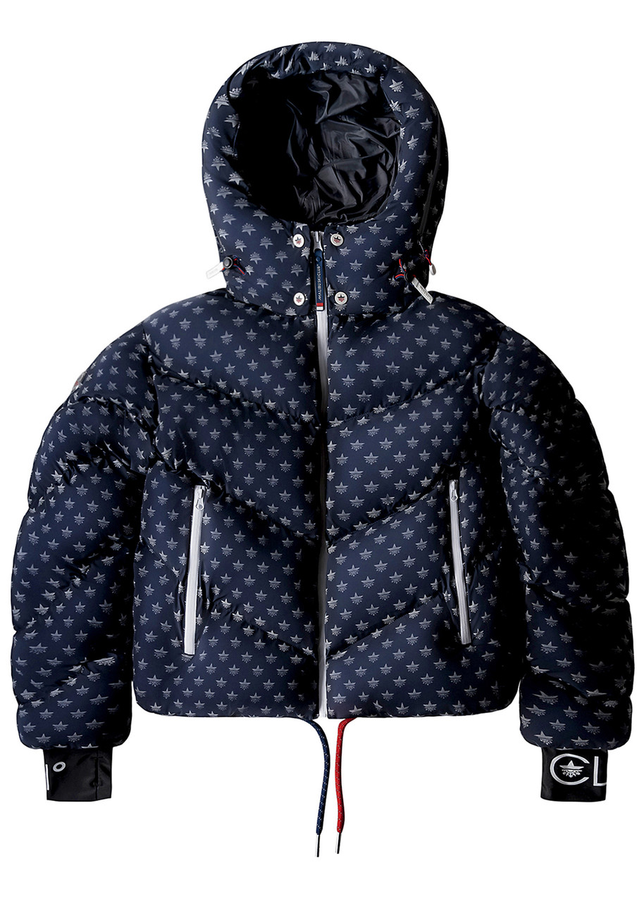 Malibu Ski Club Ditzy Cropped Puffer Jacket - Navy - S (UK8-10 / S)