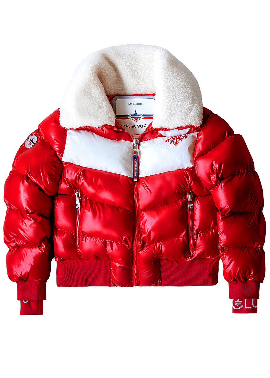 Malibu Ski Club Apres Slick Bomber Jacket - Red - M (UK12 / M)