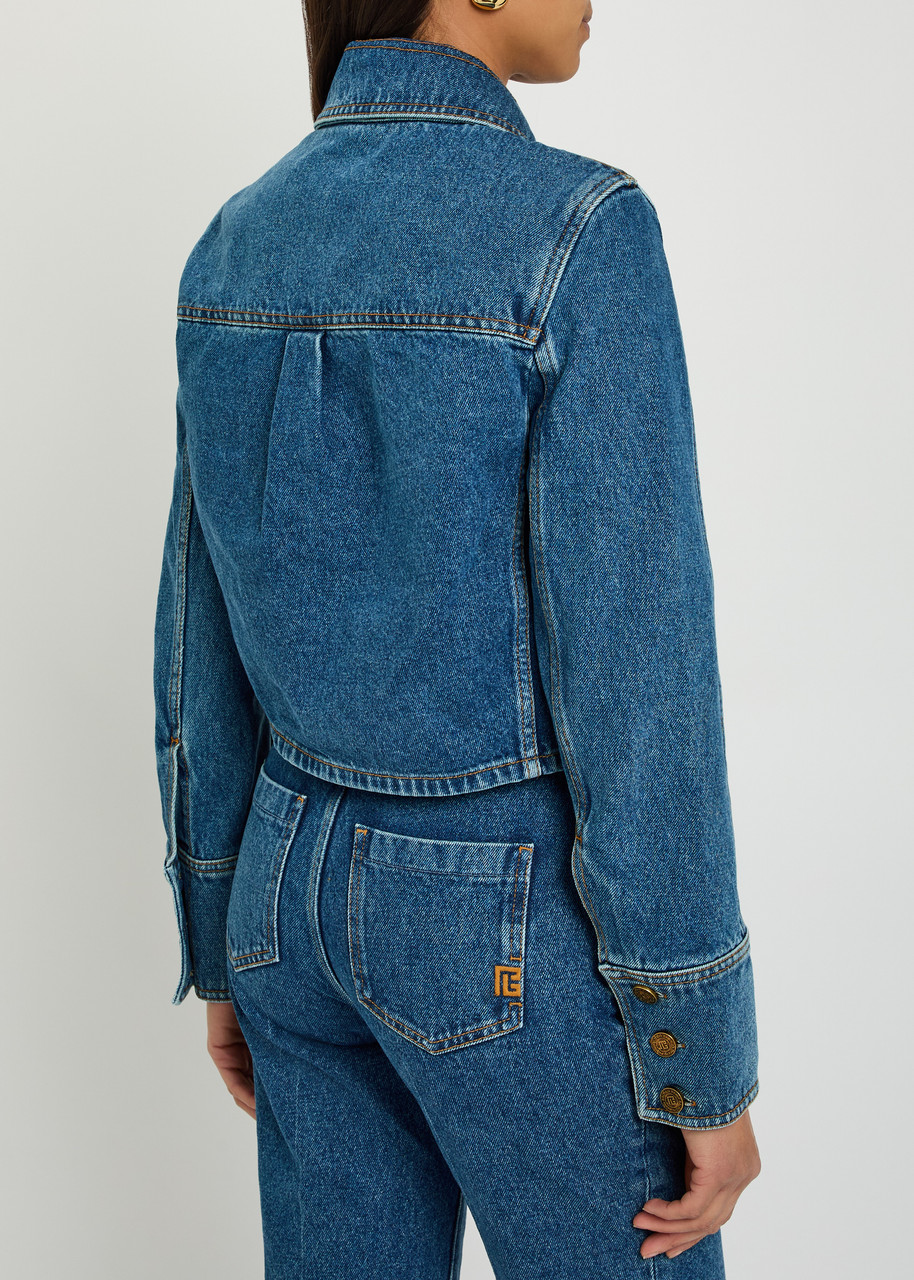  Balmain Cropped Denim Jacket - Dark Blue - 38 (uk10 / S) 