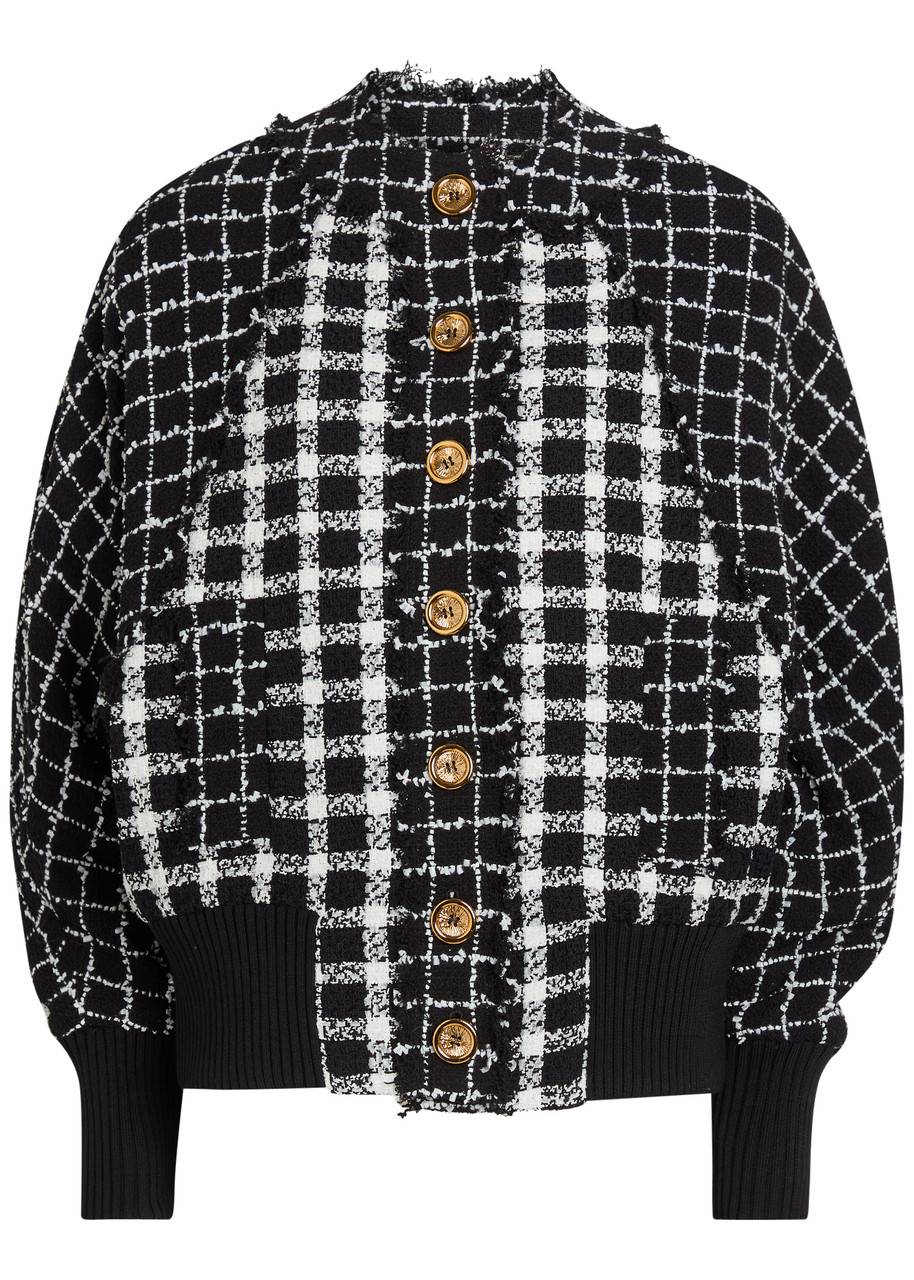 Balmain Checked Tweed Bomber Jacket - Black And White - 34 (UK6 / XS)