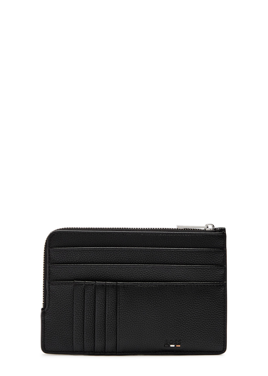 Boss Ray Logo Grained Leather Card Holder – Black – One Size Boss Ray Logo Grained Leather Card Holder – Black – One Size