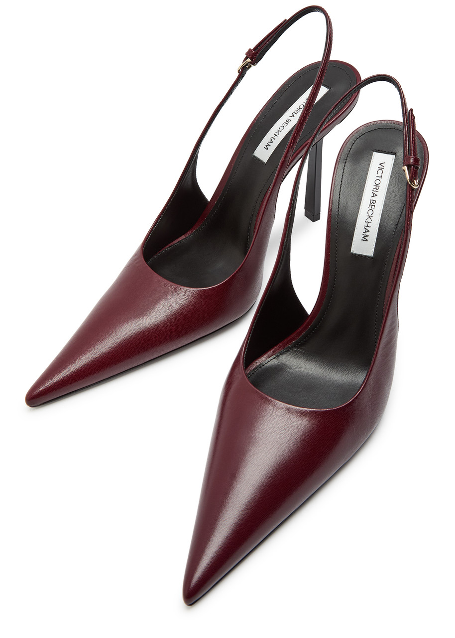  Victoria Beckham 100 Leather Slingback Pumps - Burgundy 