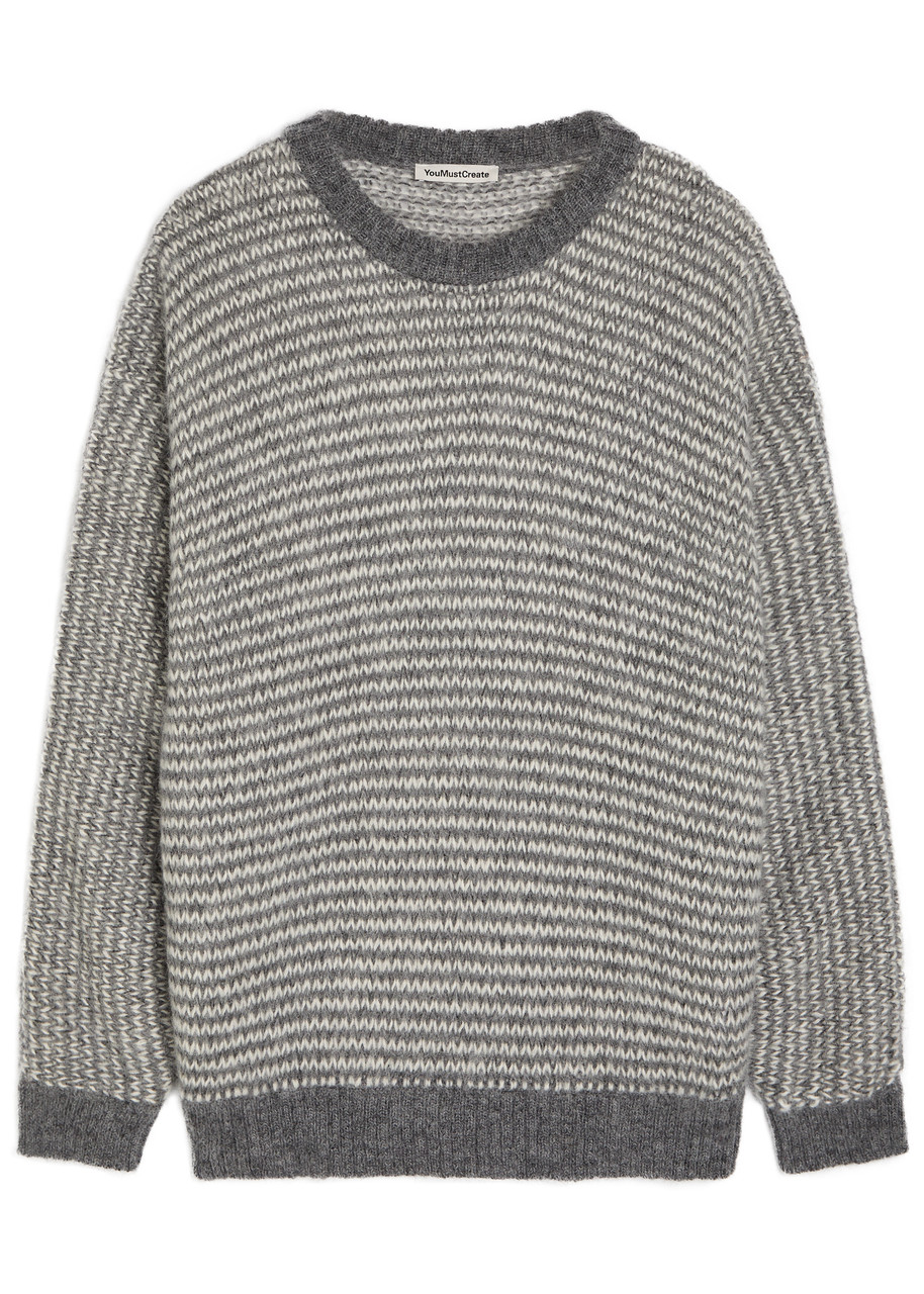 Ymc T Shape Striped Wool-blend Jumper - Grey - L