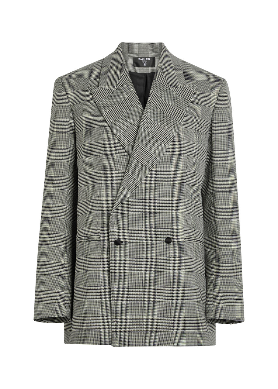Balmain Houndstooth Double-breasted Wool-blend Blazer In Multi