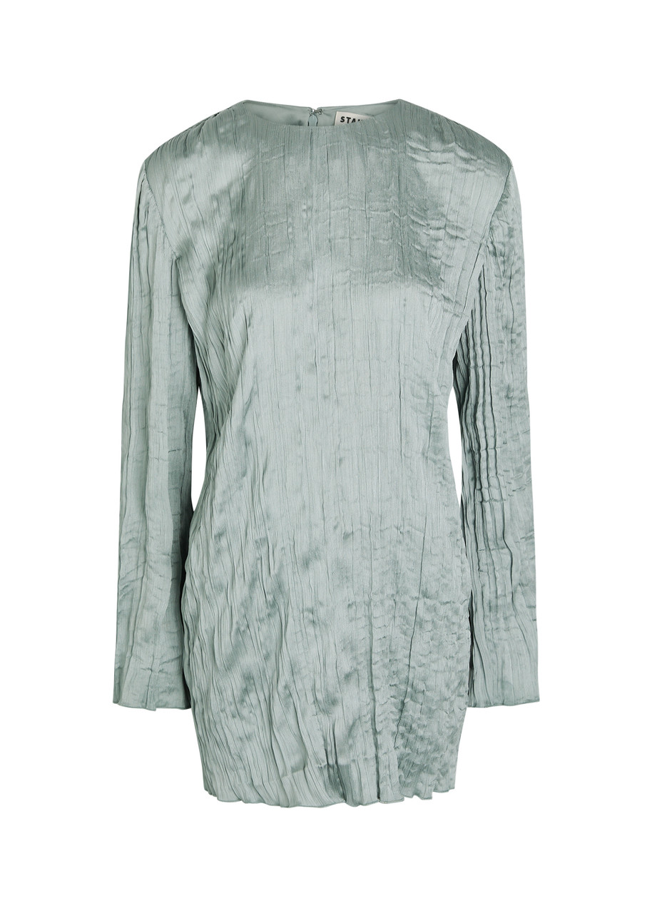 Staud Kona Plissé Mini Dress - Silver - L (UK14 / L)