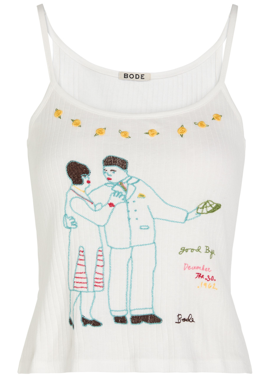 Bode Companion Embroidered Cotton Tank In White