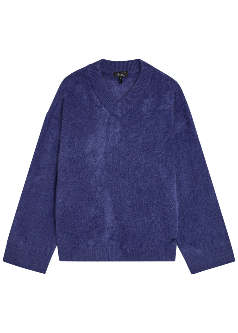 Rag & Bone Jada V-neck Brushed Cashmere Jumper - Blue