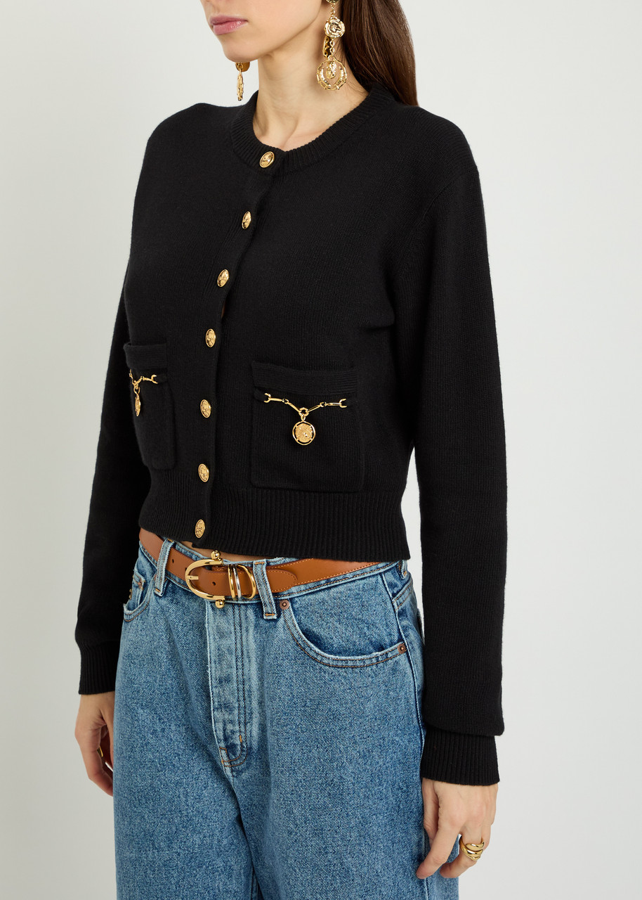  Chloe Embellished-pocket Wool And Cashmere-blend Cardigan - Black - L (uk14 / L) 