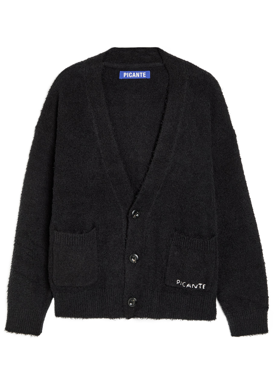 Picante Shaggy Textured Cotton-blend Cardigan - Black - L