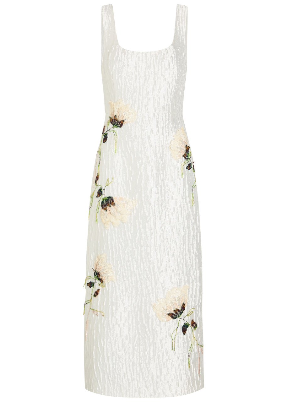 Simkhai Lilibeth Floral-embellished Cloqué Midi Dress - White - 4 (UK8 / S)