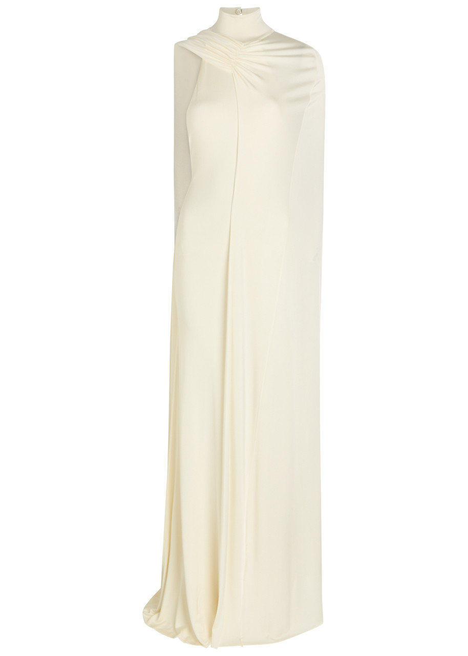 The New Arrivals Ilkyaz Ozel Umay Cape-effect Stretch-jersey Gown - Cream - 38 (UK10 / S)