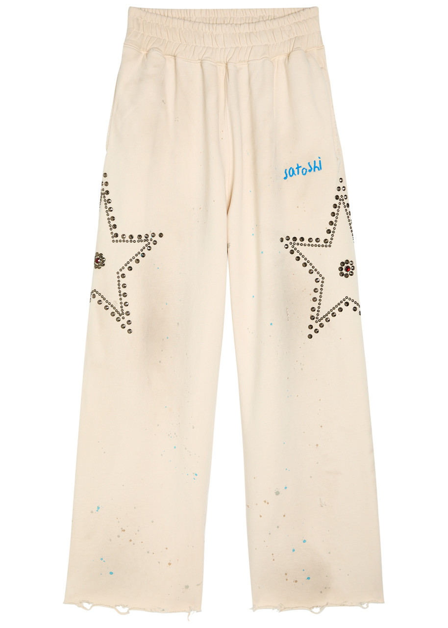 Satoshi Nakamoto Stud-embellished Cotton Sweatpants - White - L