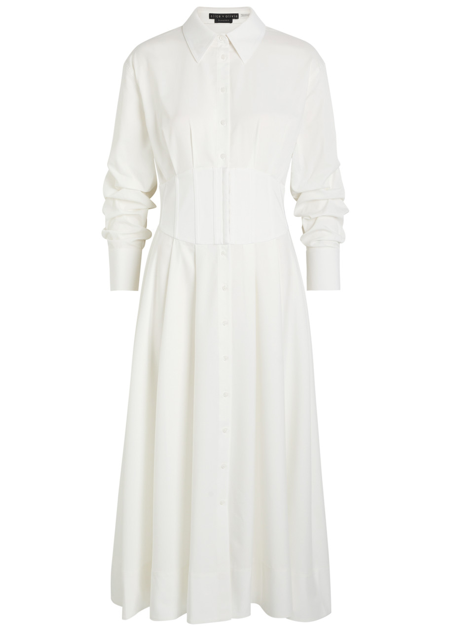 Alice + Olivia Edie Corset Jersey Midi Shirt Dress - White - 10 (UK14 / L)