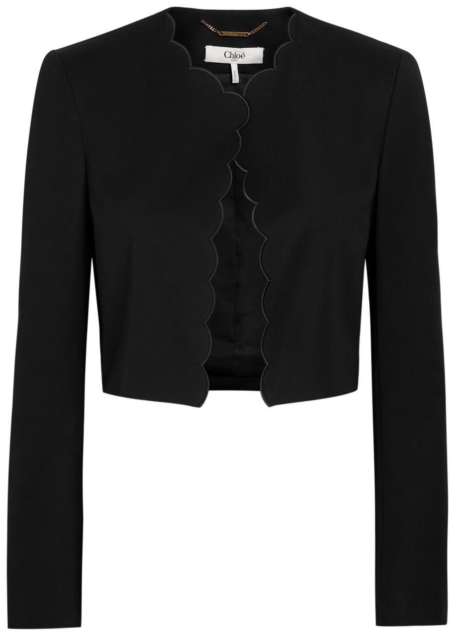 Chloe Scalloped Cropped Stretch-wool Blazer - Black - 38 (UK10 / S)