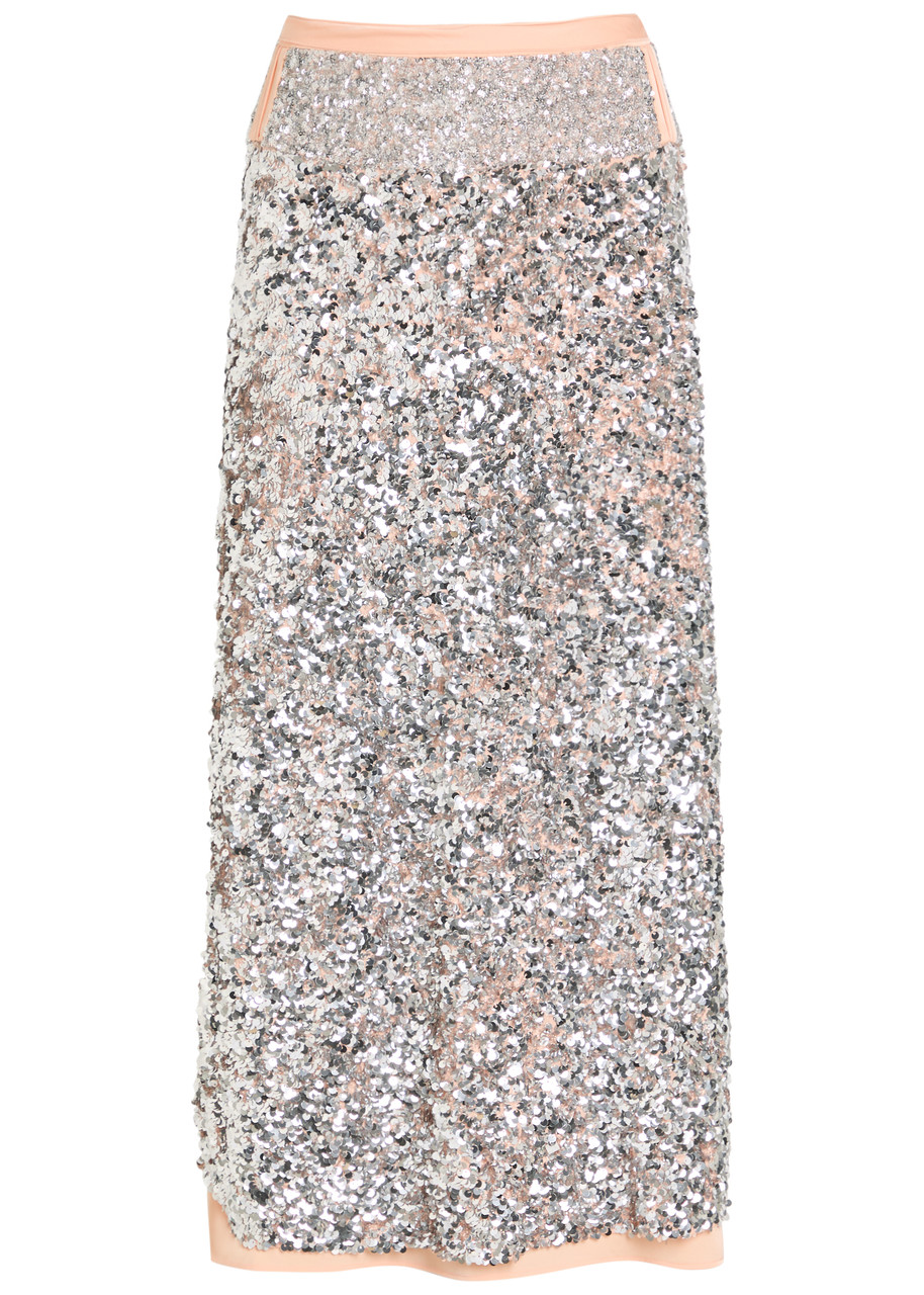 Rabanne Sequin-embellished Satin Midi Skirt - Silver - 34 (UK6 / XS)