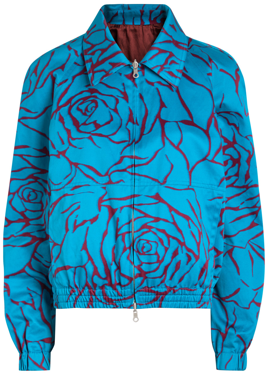 Dries Van Noten Viinnia Floral Print Reversible Cotton Bomber Jacket - Turquoise - L (UK14 / L)