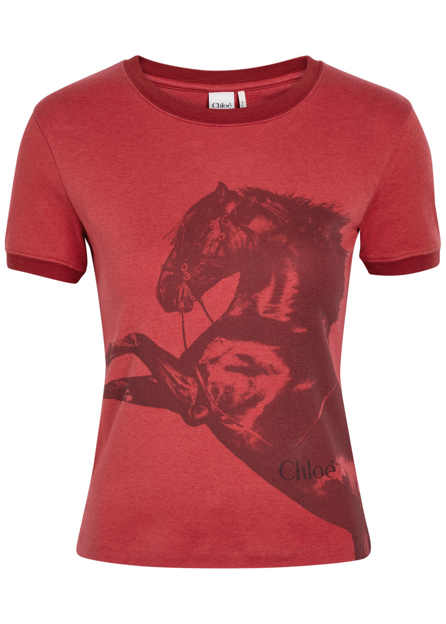 Chloe Printed Cotton T-shirt - Red - S (UK8-10 / S)