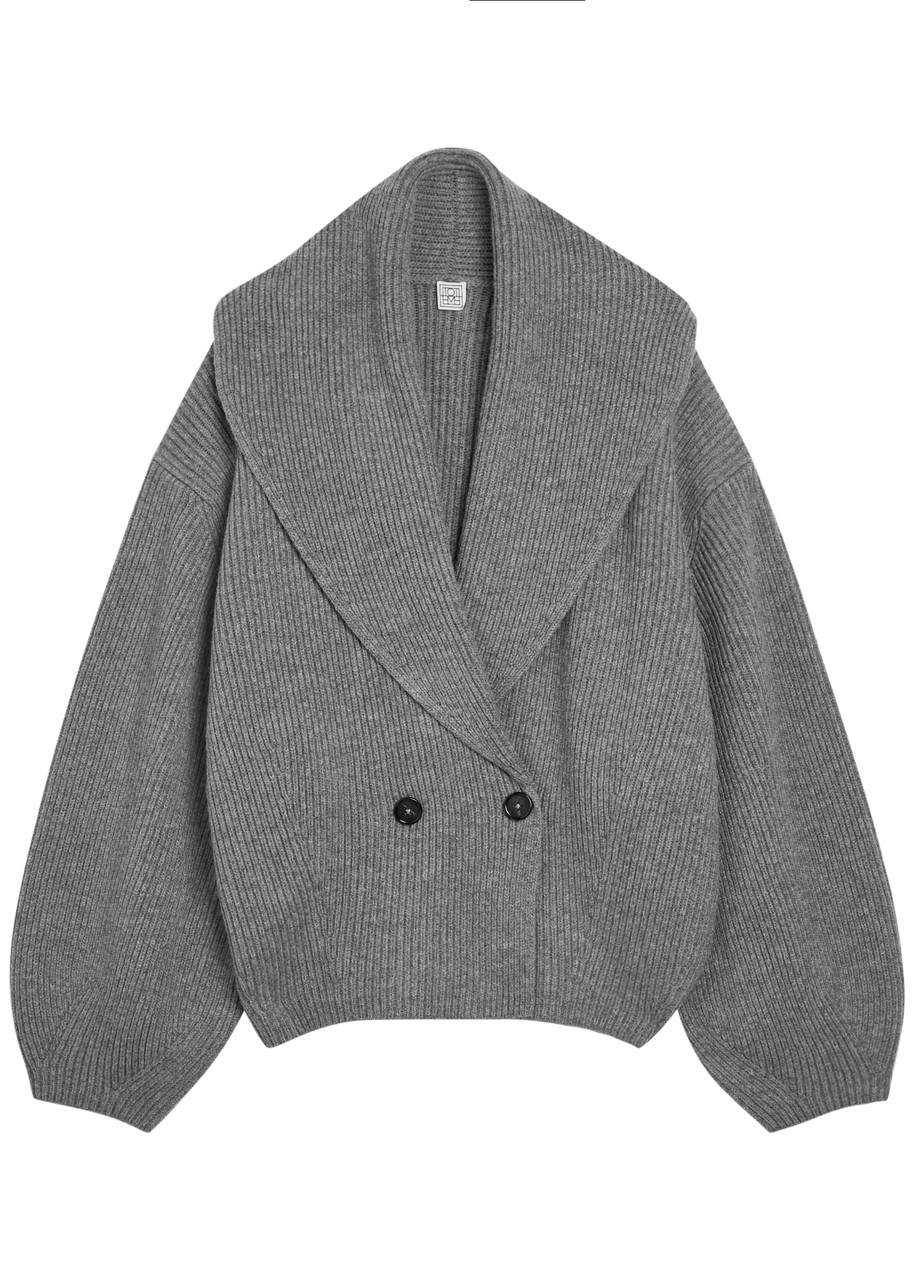 Toteme Shawl Lapel Ribbed Wool-blend Cardigan - Grey - S (UK8-10 / S)