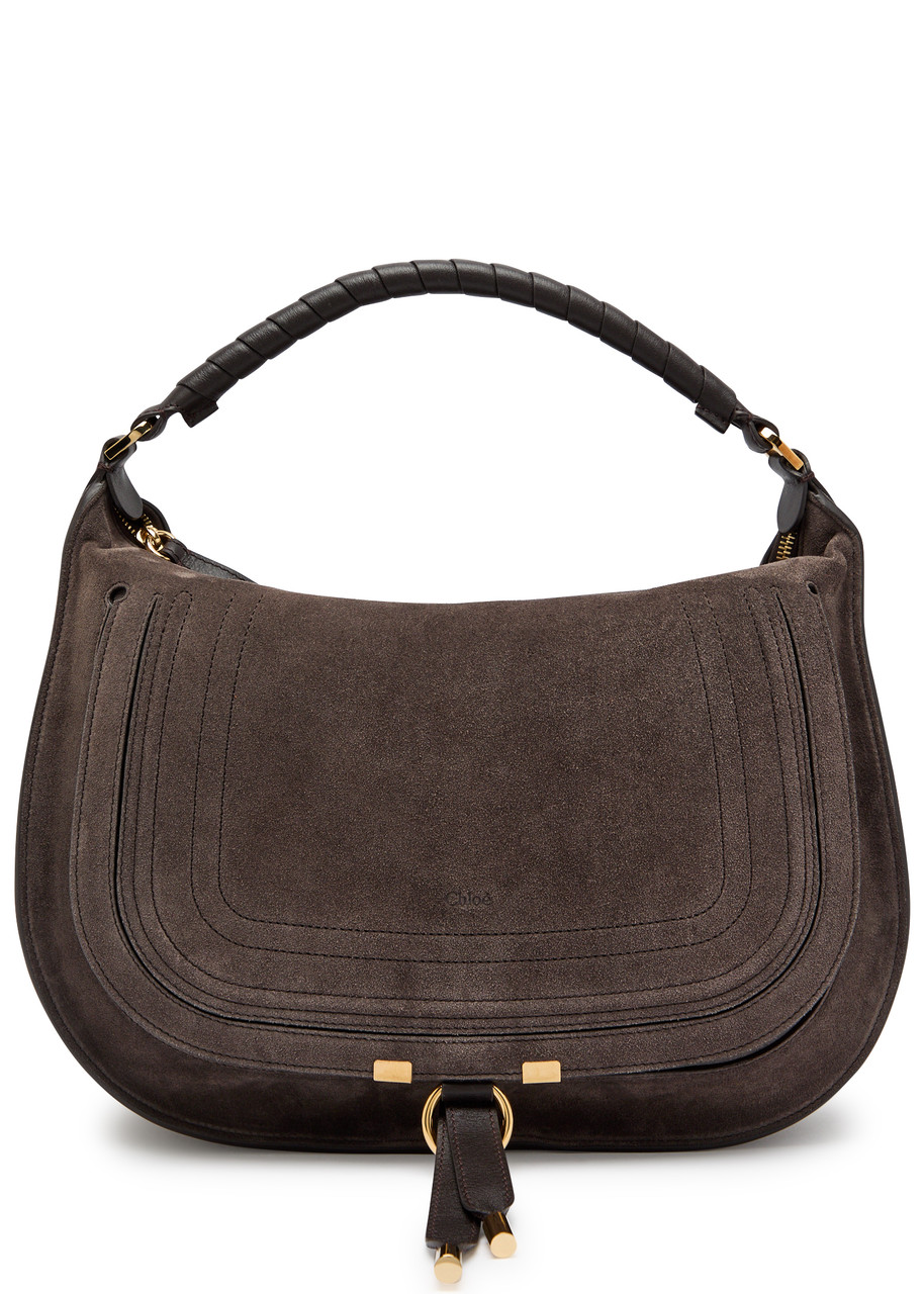 Chloe Marcie Medium Suede Shoulder bag - Dark Brown - One Size