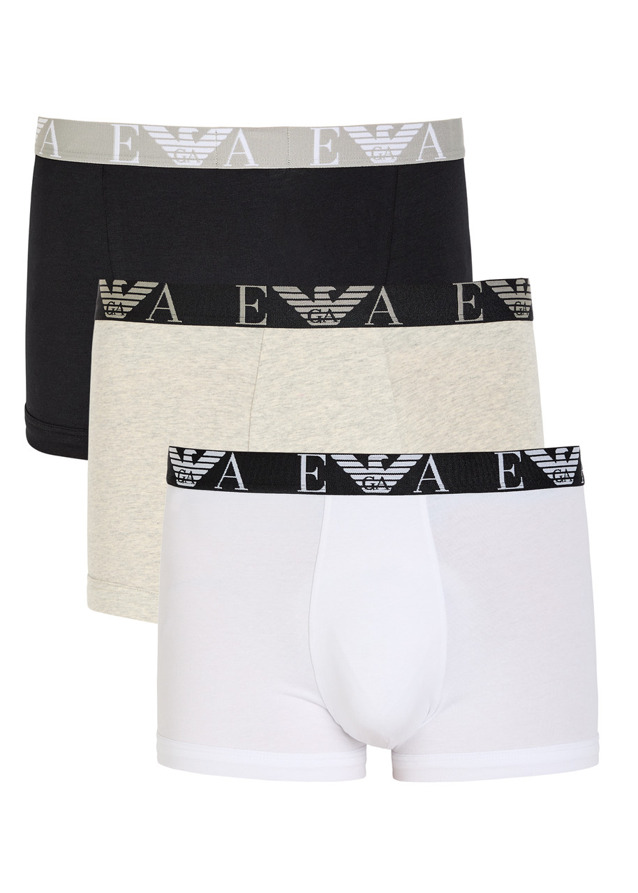 Emporio Armani Logo Stretch-cotton Trunks - set of Three - Multicoloured - Xxl