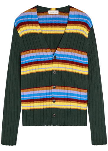 DRIES VAN NOTEN Modify striped cotton and wool-blend cardigan