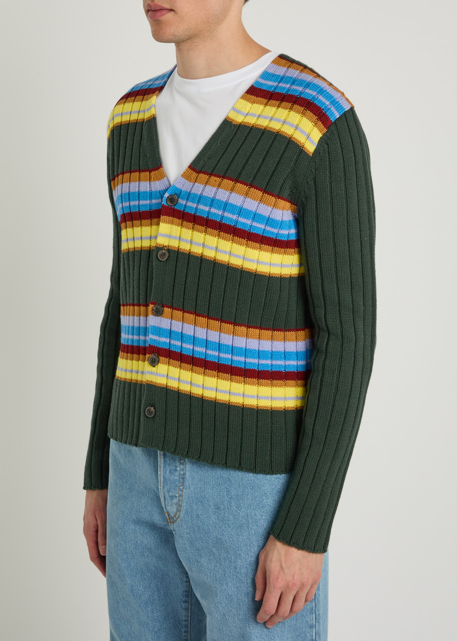  Dries Van Noten Modify Striped Cotton And Wool-blend Cardigan - Multicoloured 1 - M 