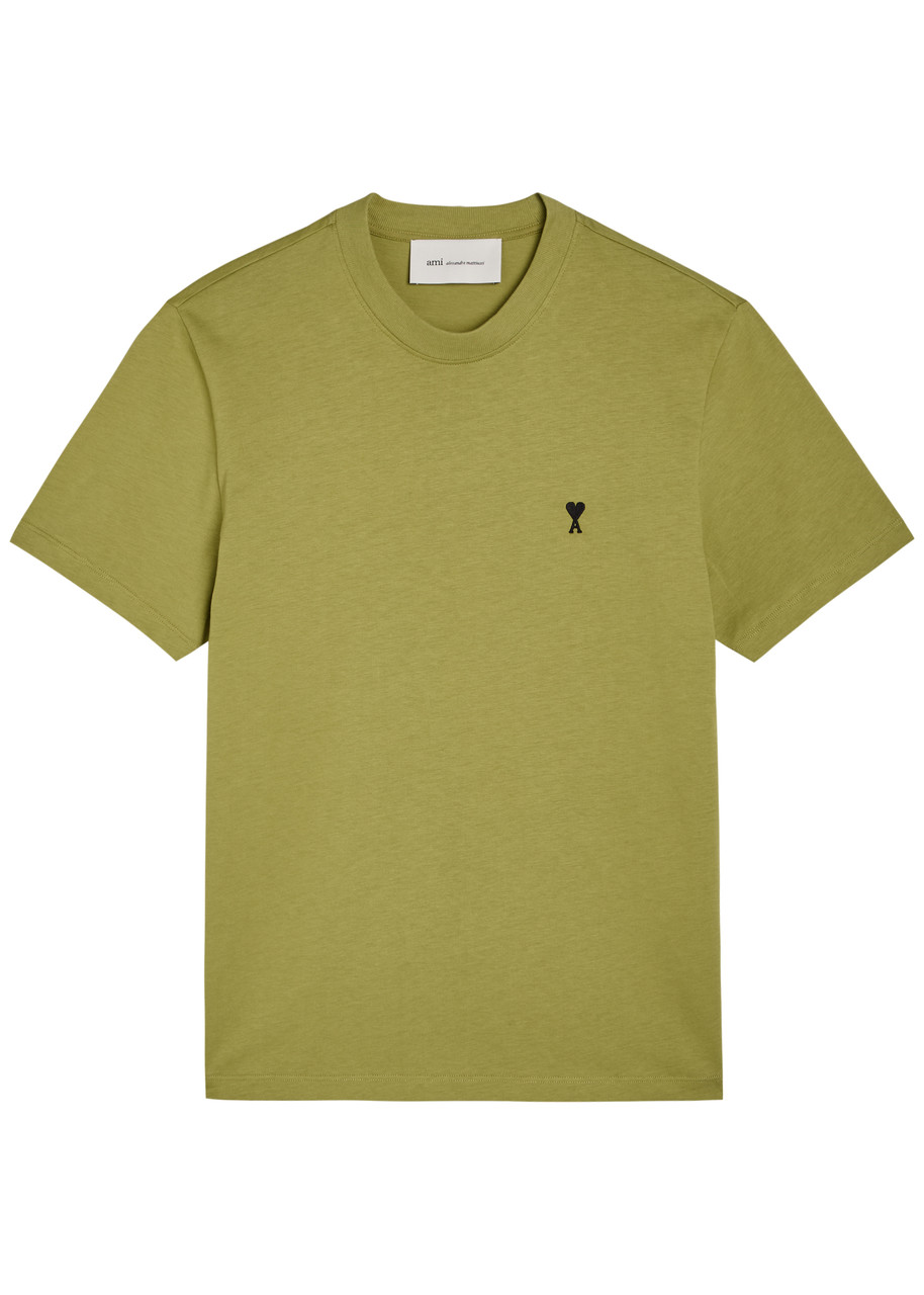 Ami Paris Logo-embroidered Cotton T-shirt – Light Green – Xxl Ami Paris Logo-embroidered Cotton T-shirt – Light Green – Xxl