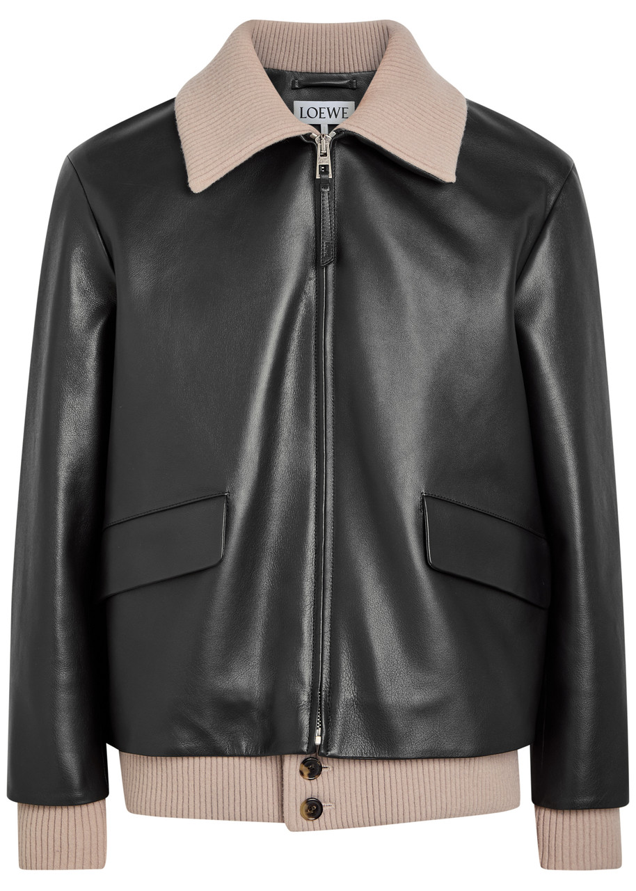 Loewe Layered Ribbed-trim Leather Jacket - Black - 50 (IT50 / L)