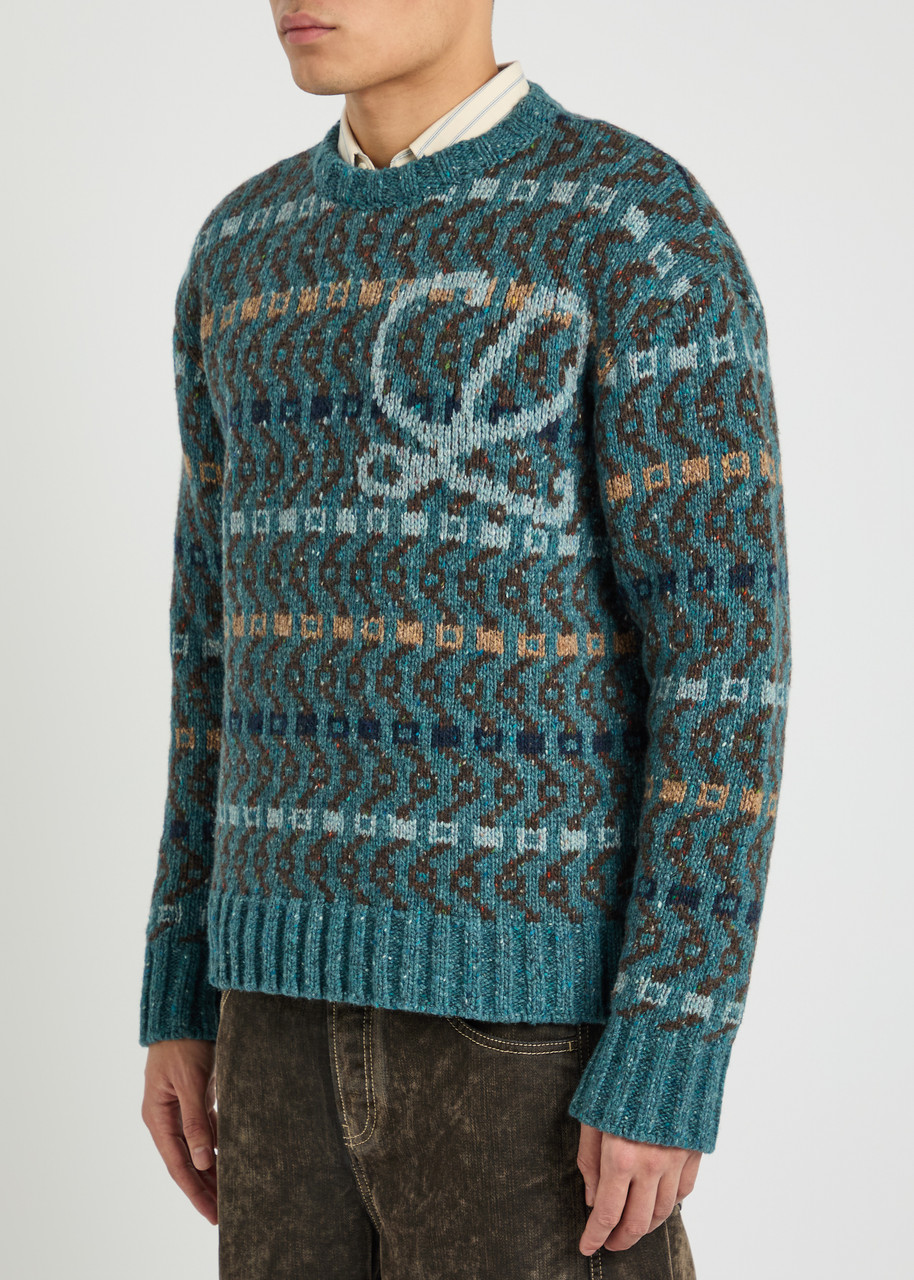  Loewe Logo Patterned Wool-blend Jumper - Blue - L 