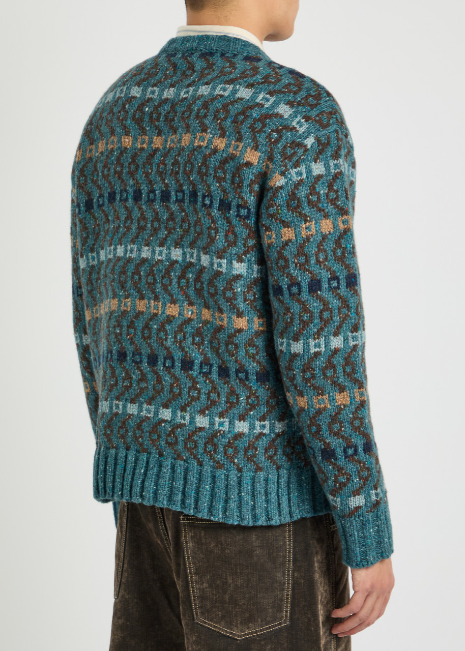  Loewe Logo Patterned Wool-blend Jumper - Blue - L 