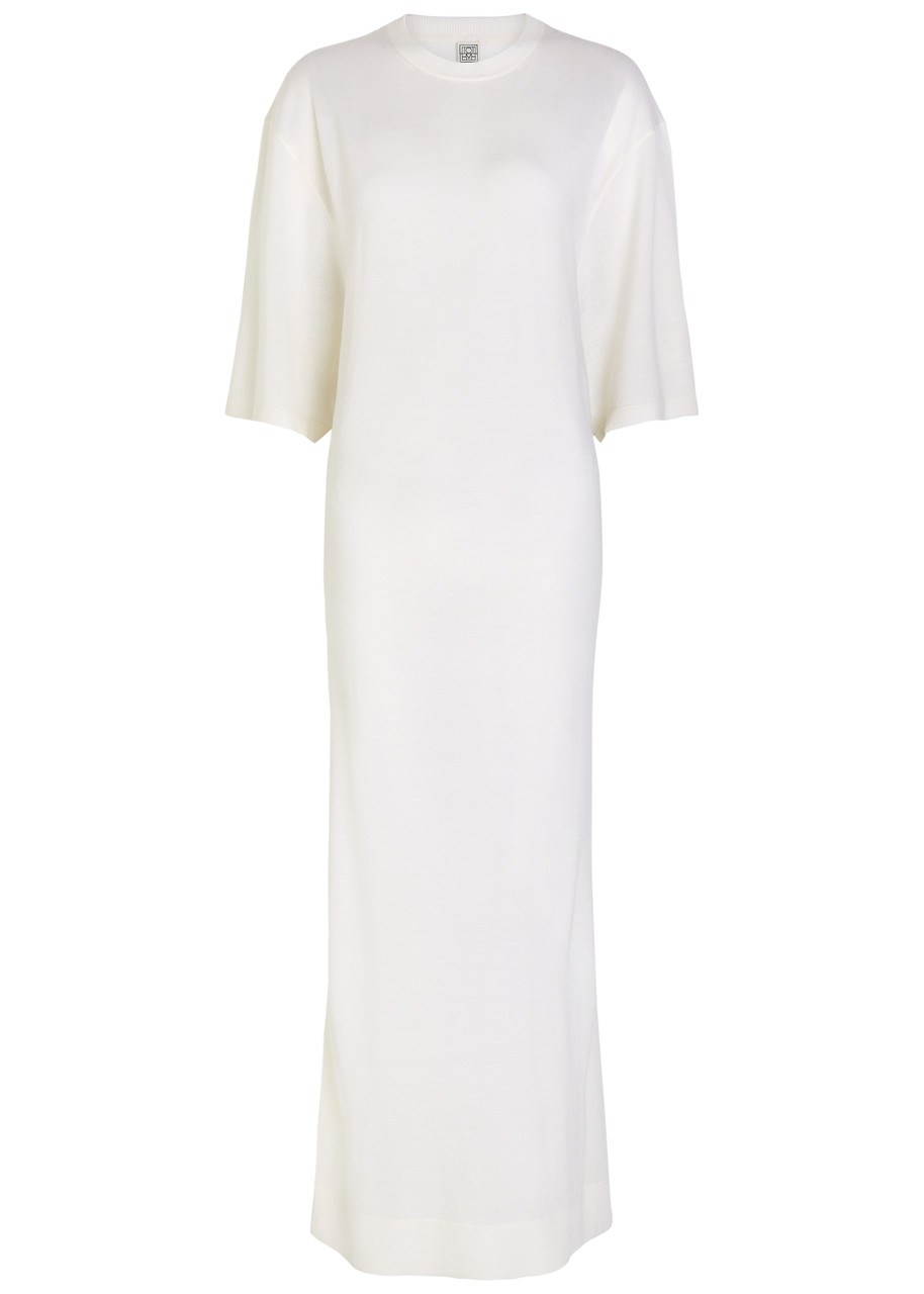 Totême Toteme Fine-knit Wool Maxi Tee Dress In Sand