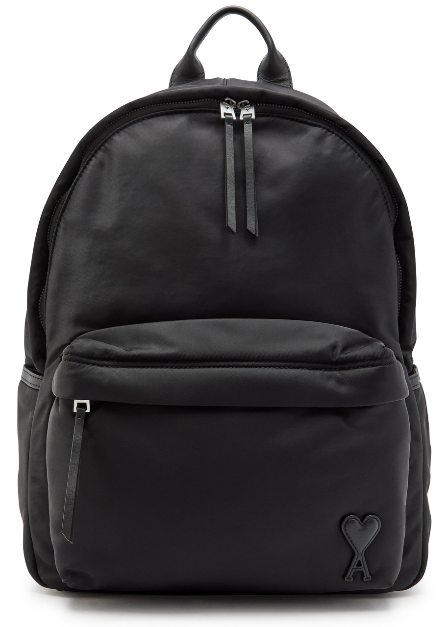 Ami Paris Marcel Logo Leather and Nylon Backpack – Black – One Size Ami Paris Marcel Logo Leather and Nylon Backpack – Black – One Size