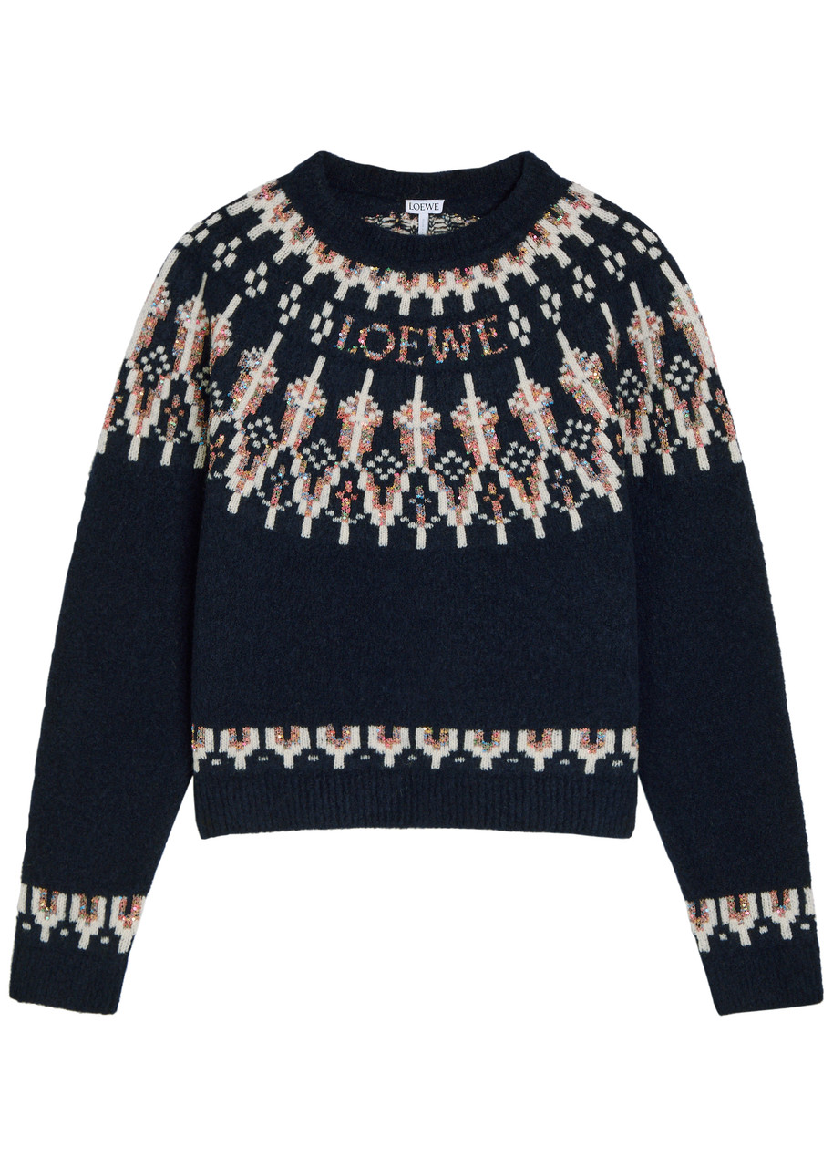 Loewe Patterned Wool-blend Jumper - Navy - M (UK12 / M)