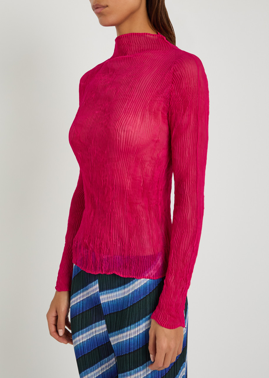  Issey Miyake Pleated Chiffon Top - Pink - 2 