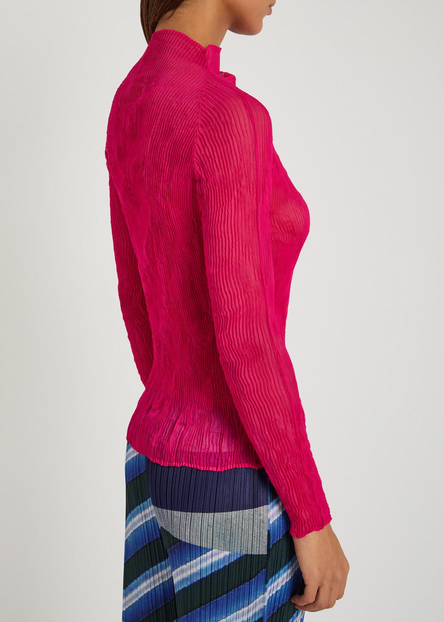  Issey Miyake Pleated Chiffon Top - Pink - 2 
