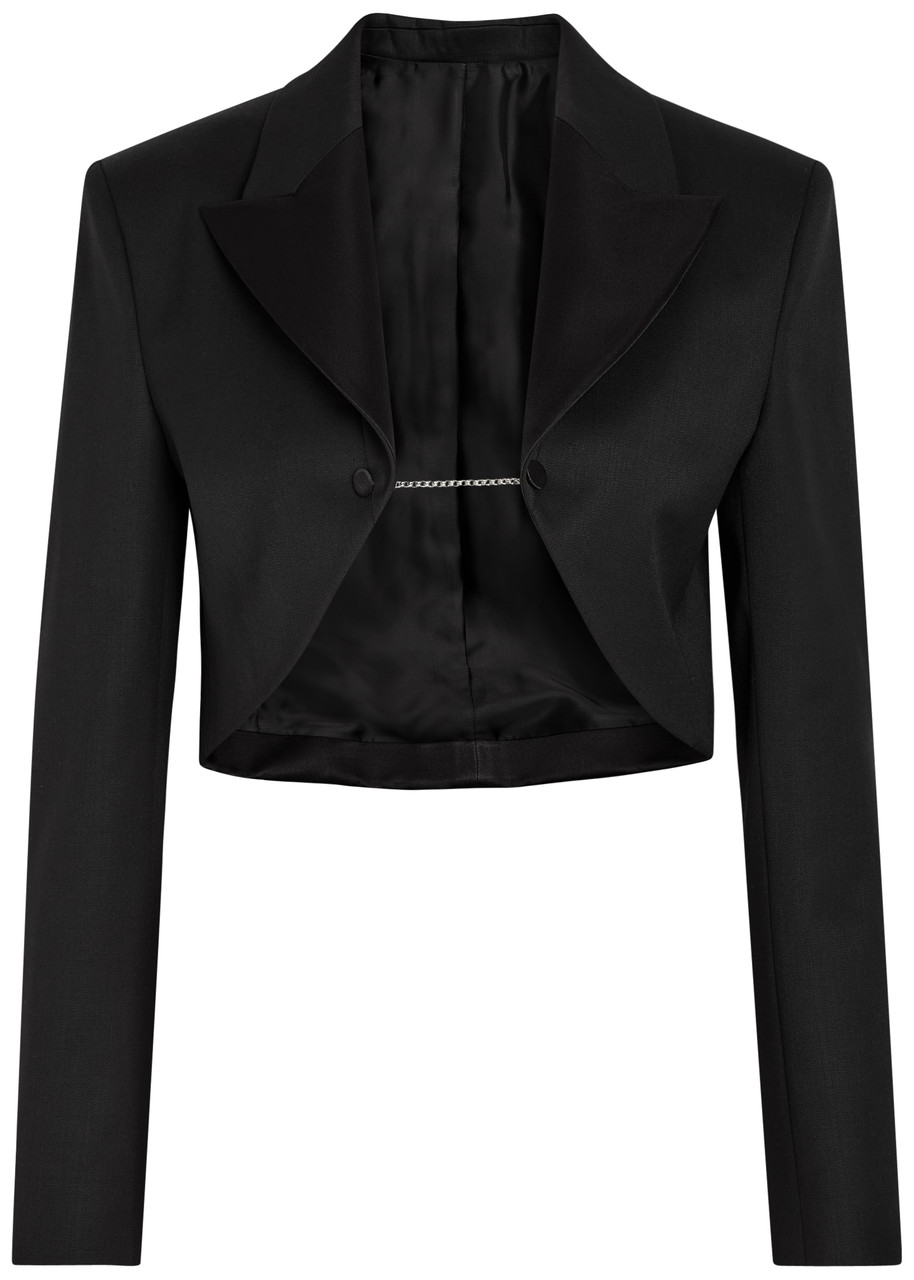Alaïa Tuxedo Bolero Cropped Silk And Stretch-wool Jacket In Black