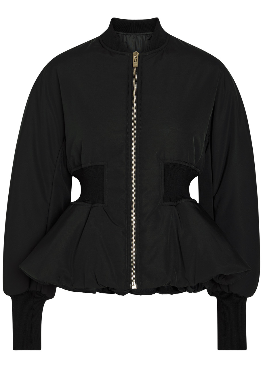 Alaïa Padded Peplum-hem Woven Bomber Jacket - Black - 38 (UK10 / S)