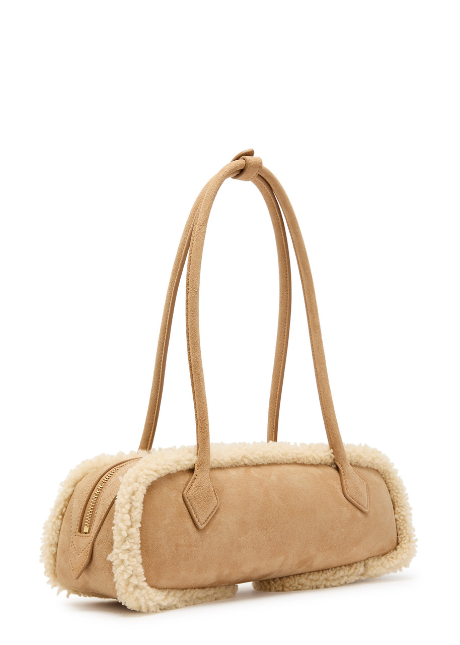 Alaïa Le Teckle Medium Shearling-trimmed Suede Shoulder bag – Camel – One Size