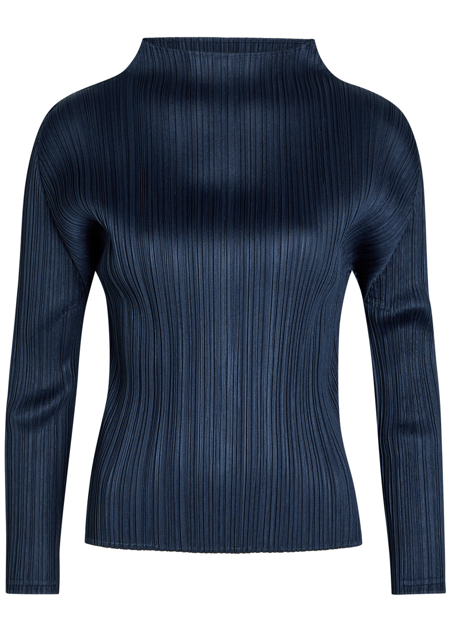 Pleats Please Issey Miyake Pleated Mock-neck Woven top - Navy - 5