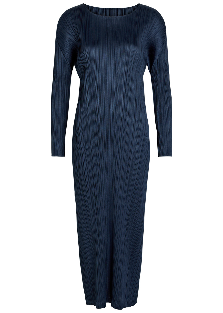 Pleats Please Issey Miyake Pleated Woven Midi Dress - Navy - 5