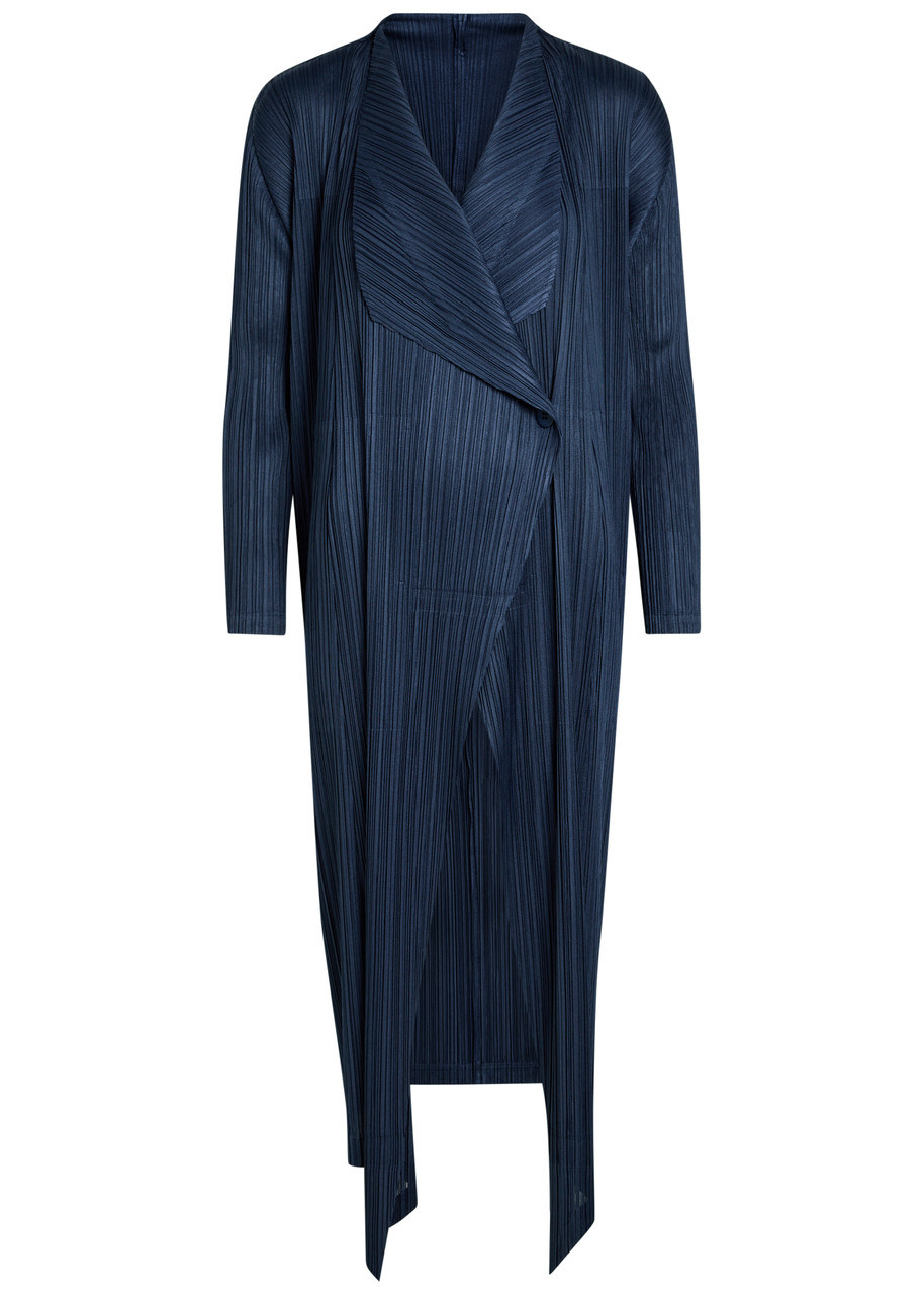 Pleats Please Issey Miyake Pleated Woven Coat - Navy - 3