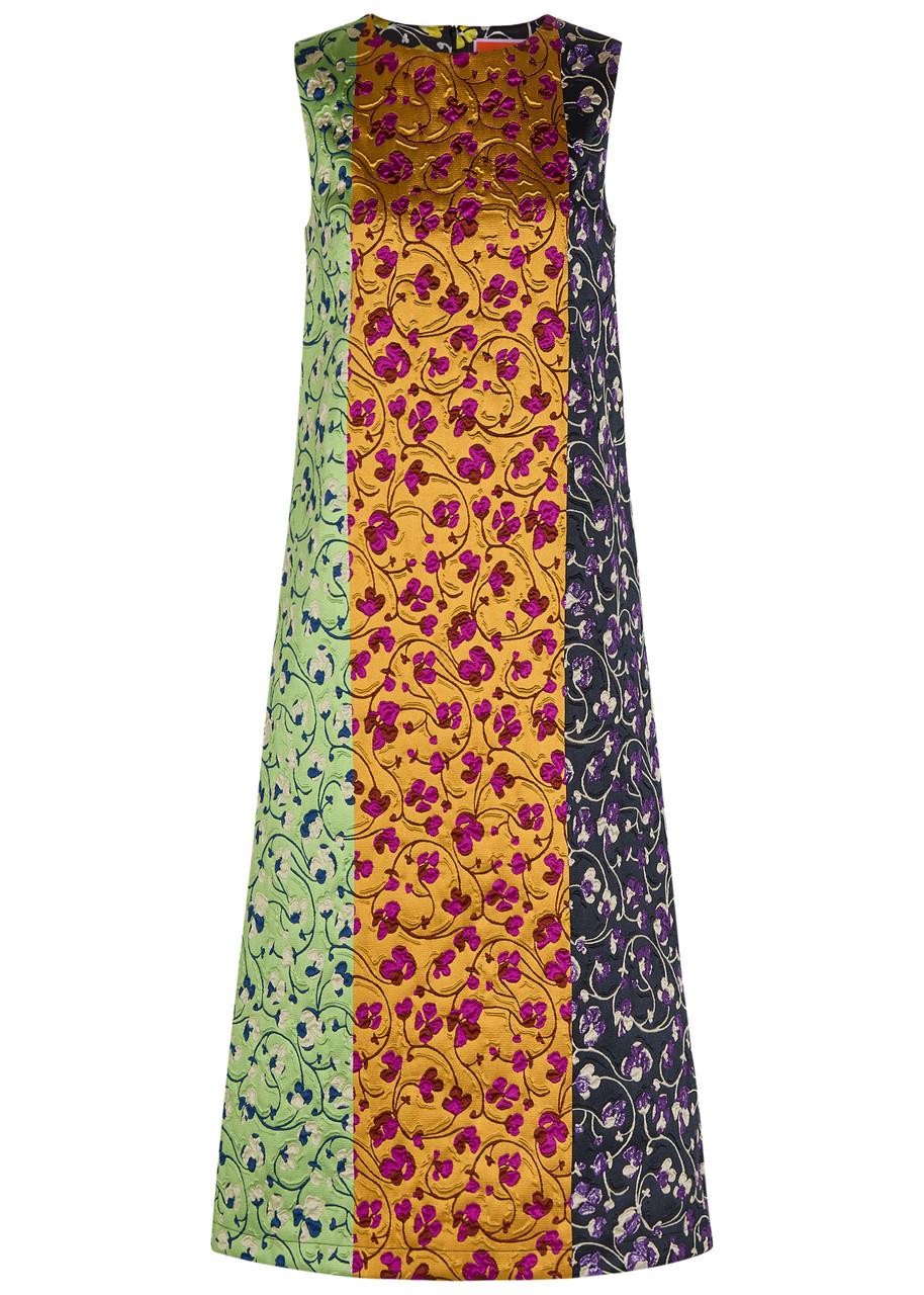 LA Double J Column Floral-jacquard Woven Midi Dress - Yellow - XS (UK6 / XS)