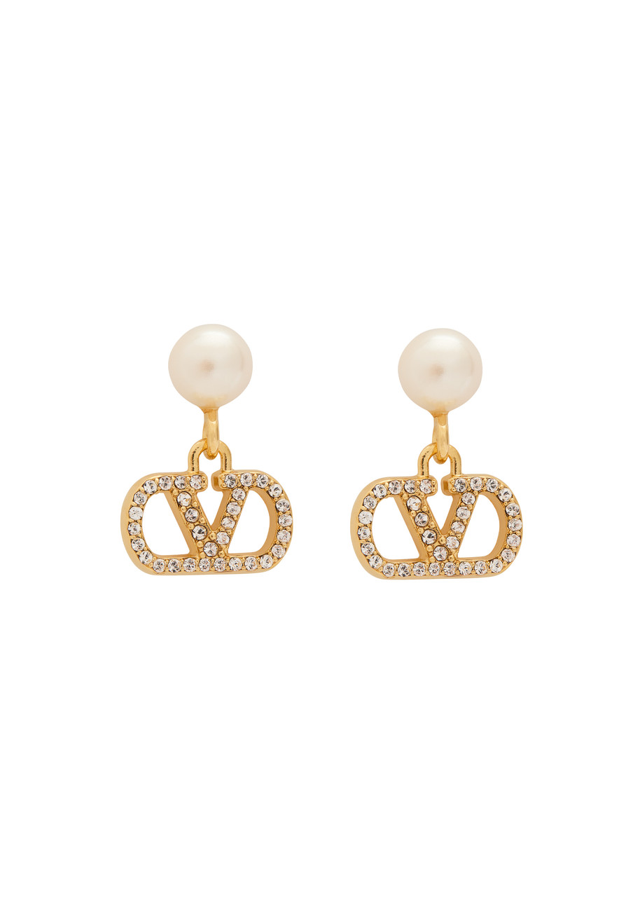 Valentino Garavani Vlogo Swarovski Pearl and Crystal-embellished Earrings - Gold - One Size